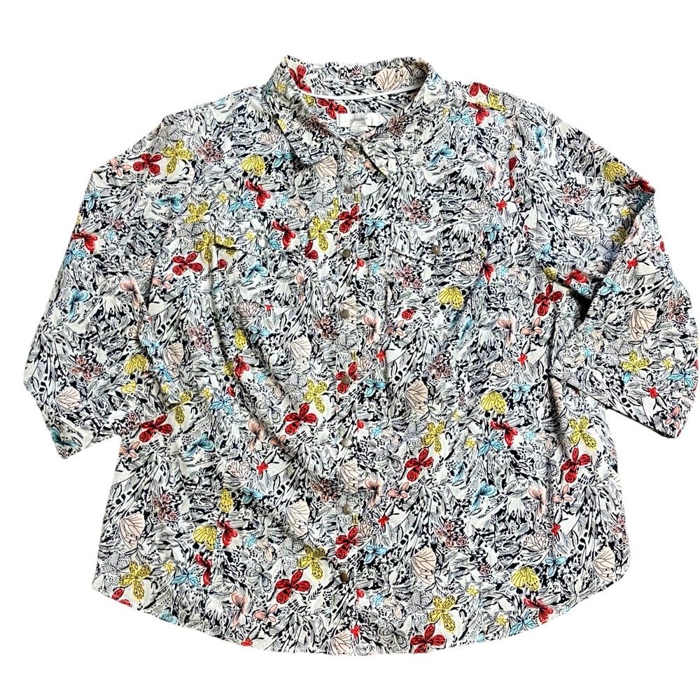 Christopher & Banks Women's 3/4 Sleeve Roll Tab Button Up Floral Print Shirt 1X - Picture 1 of 8